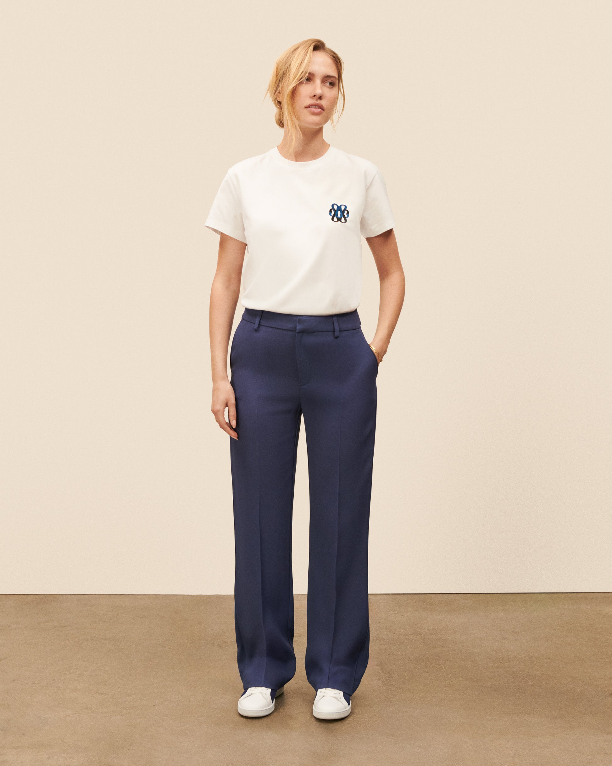 Pantalon Smoking à pince Iena - Bleu Nuit fluide, chic Maison Sarah Lavoine Bleu Nuit Acetate   3