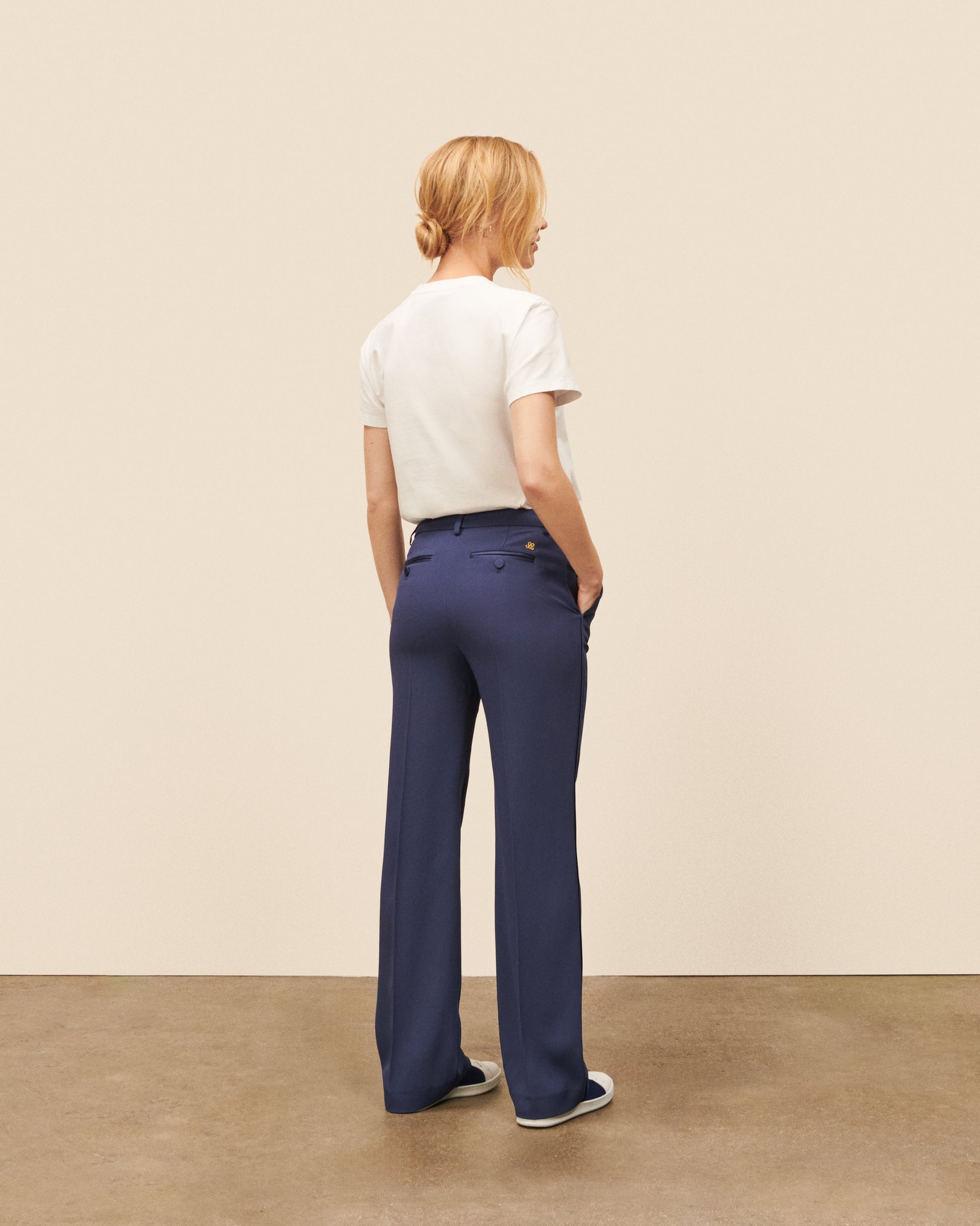 Pantalon Smoking à pince Iena - Bleu Nuit fluide, chic Maison Sarah Lavoine Bleu Nuit Acetate   4