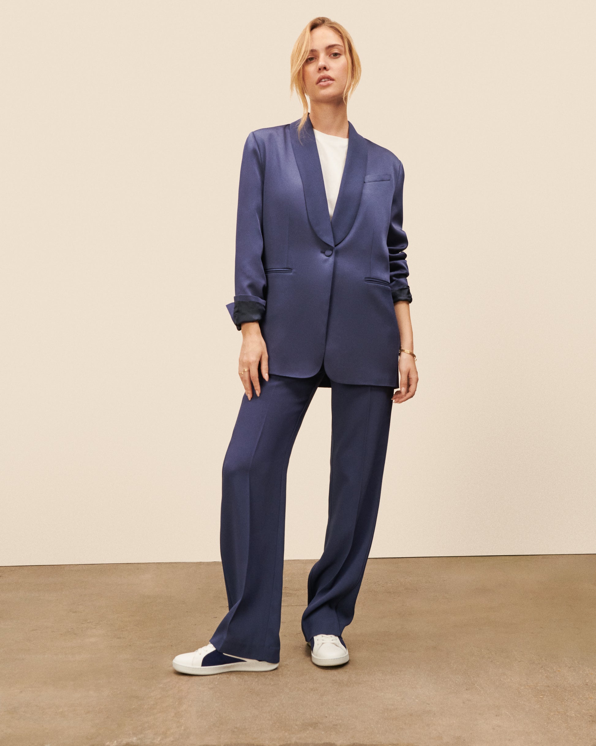 Pantalon Smoking à pince Iena - Bleu Nuit fluide, chic Maison Sarah Lavoine Bleu Nuit Acetate   2