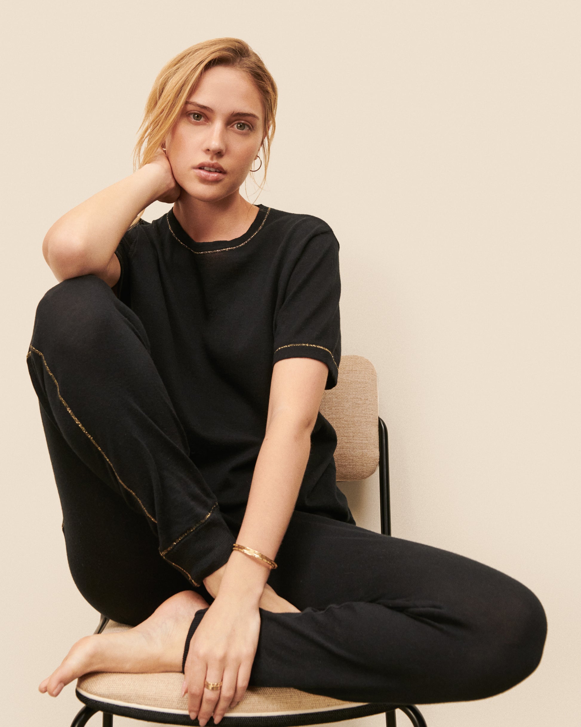 Tee-shirt pull Marcel - Noir tendance, chic Maison Sarah Lavoine Noir Coton   7