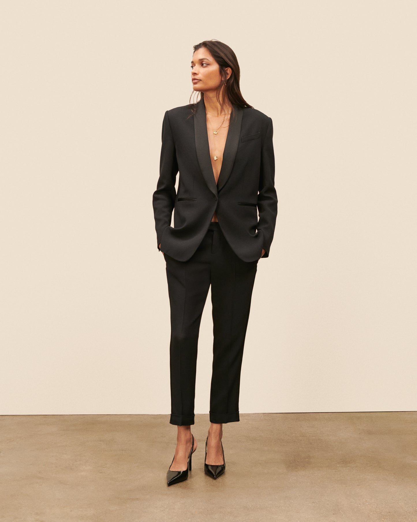 Pantalon de smoking Claude court - Noir fluide, chic Maison Sarah Lavoine Noir Acetate    4