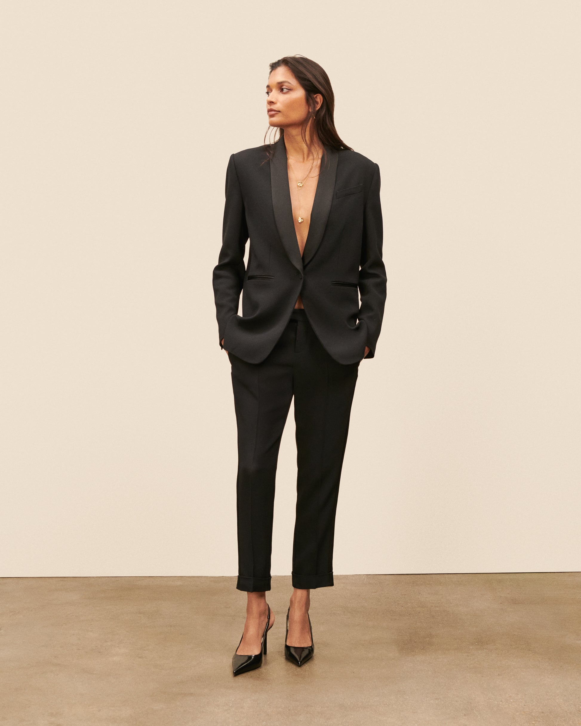 Pantalon de smoking Claude court - Noir fluide, chic Maison Sarah Lavoine Noir Acetate    4