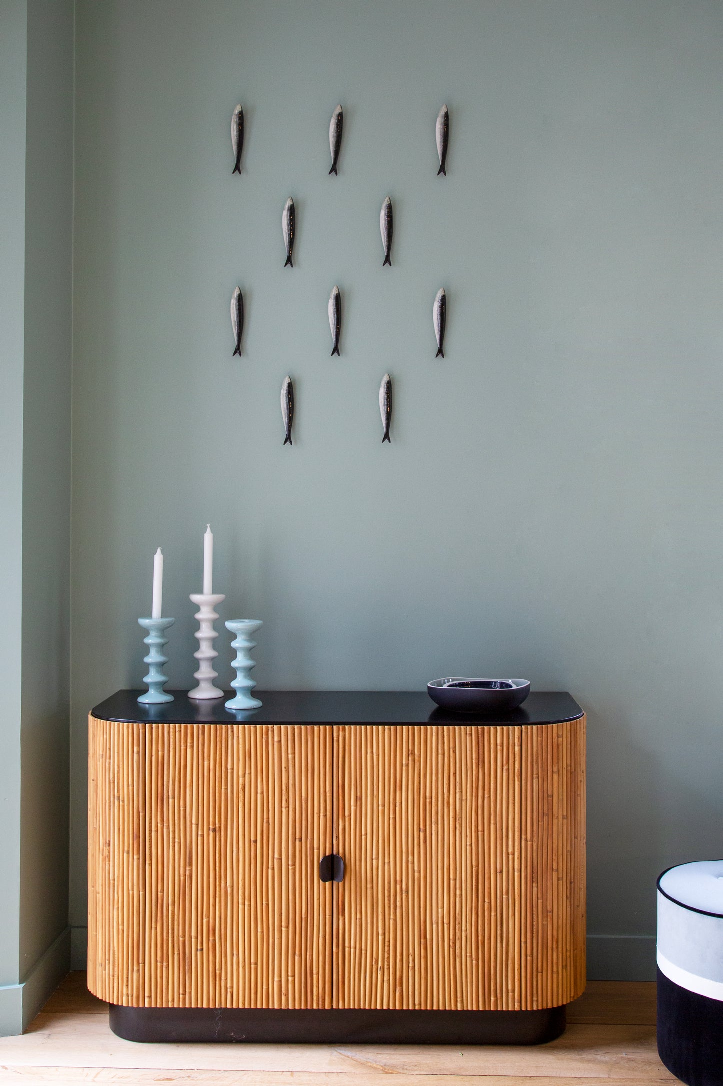 Buffet Riviera - Noir moderne Maison Sarah Lavoine Noir Rotin 120 cm 75 cm 6