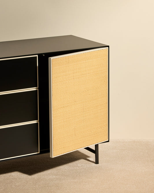 Enfilade Essence - Noir moderne Maison Sarah Lavoine Noir Moelle de rotin 180 cm 75 cm 3