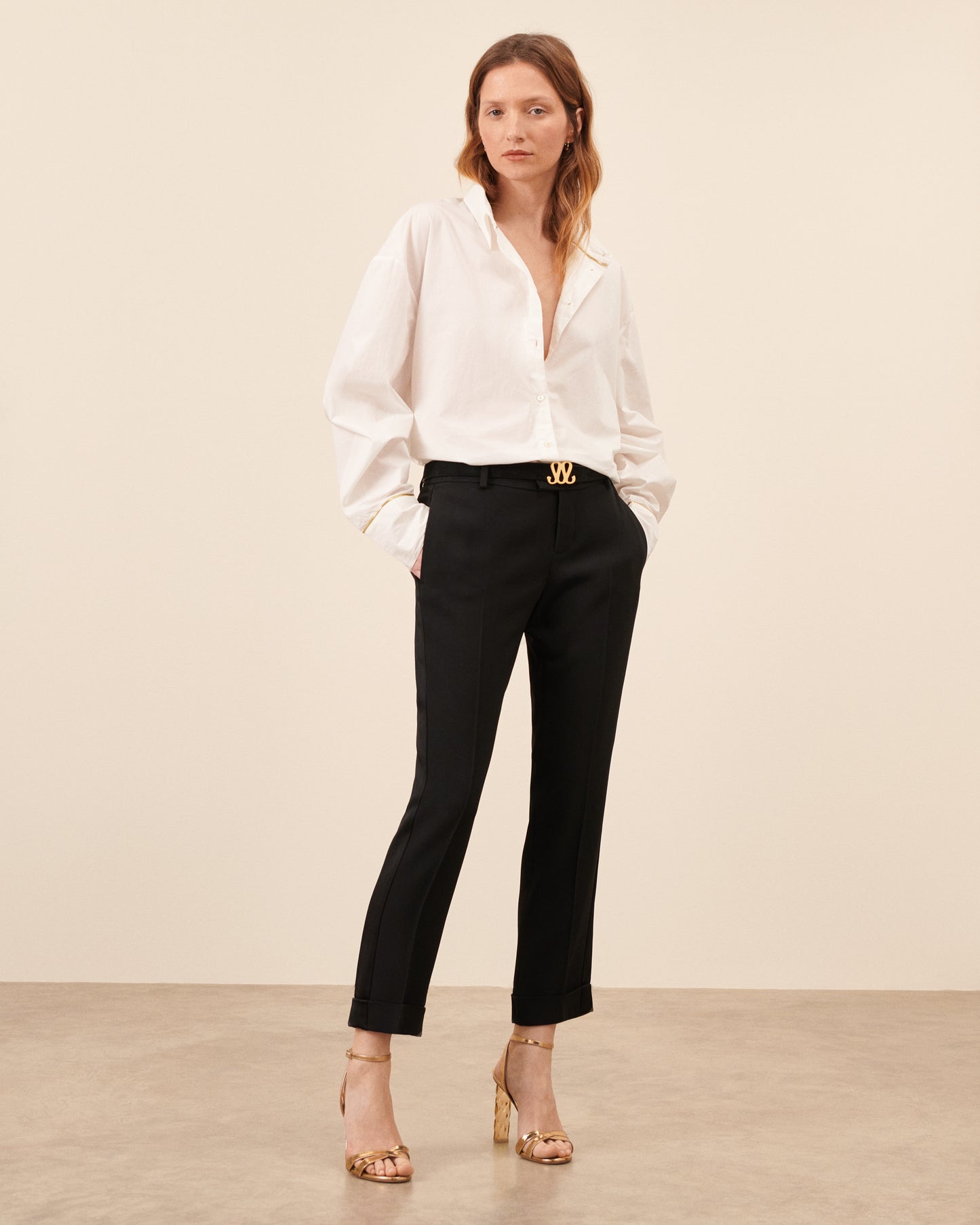 Pantalon de smoking Claude court - Noir fluide, chic Maison Sarah Lavoine Noir Acetate    1