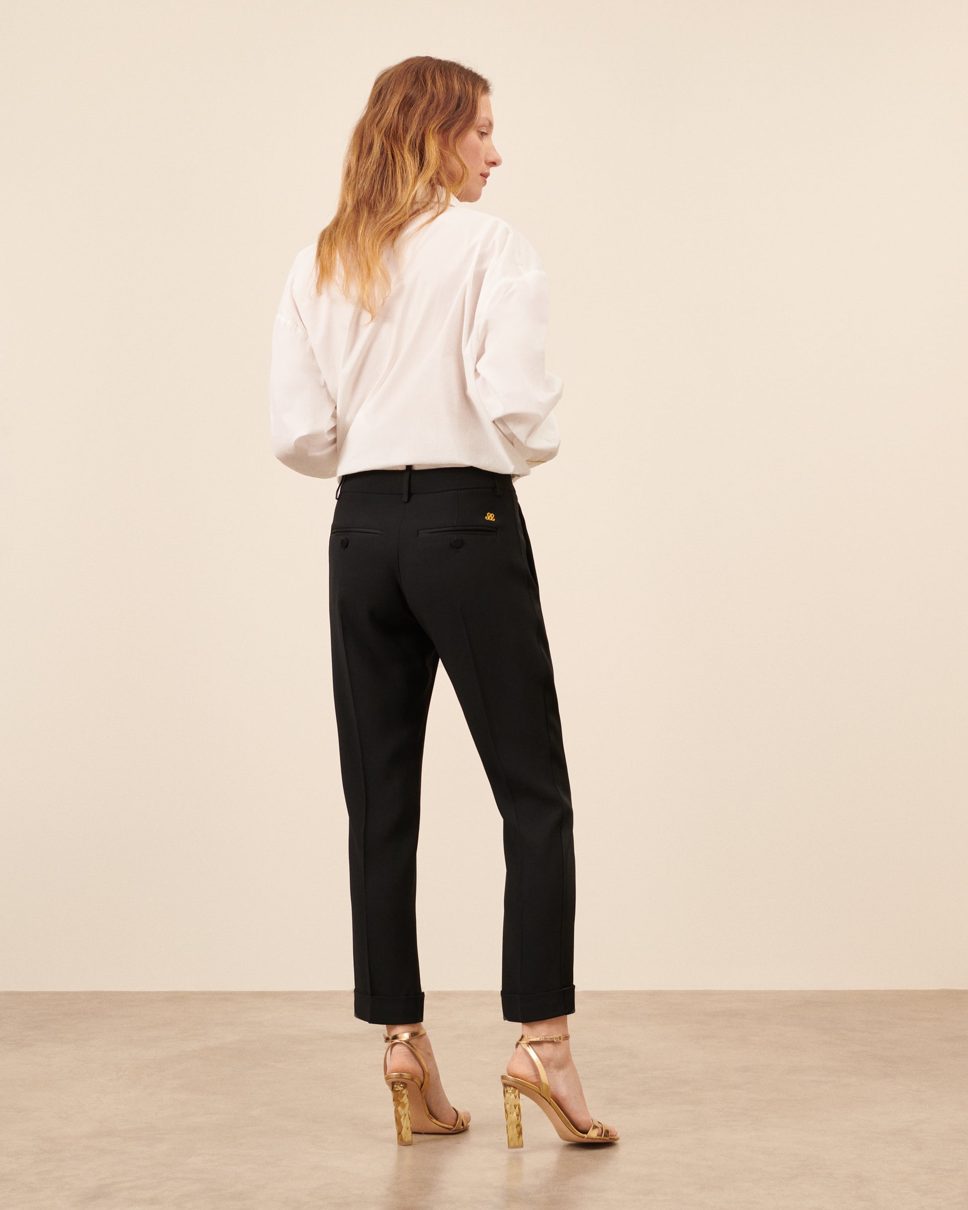Pantalon de smoking Claude court - Noir fluide, chic Maison Sarah Lavoine Noir Acetate    3