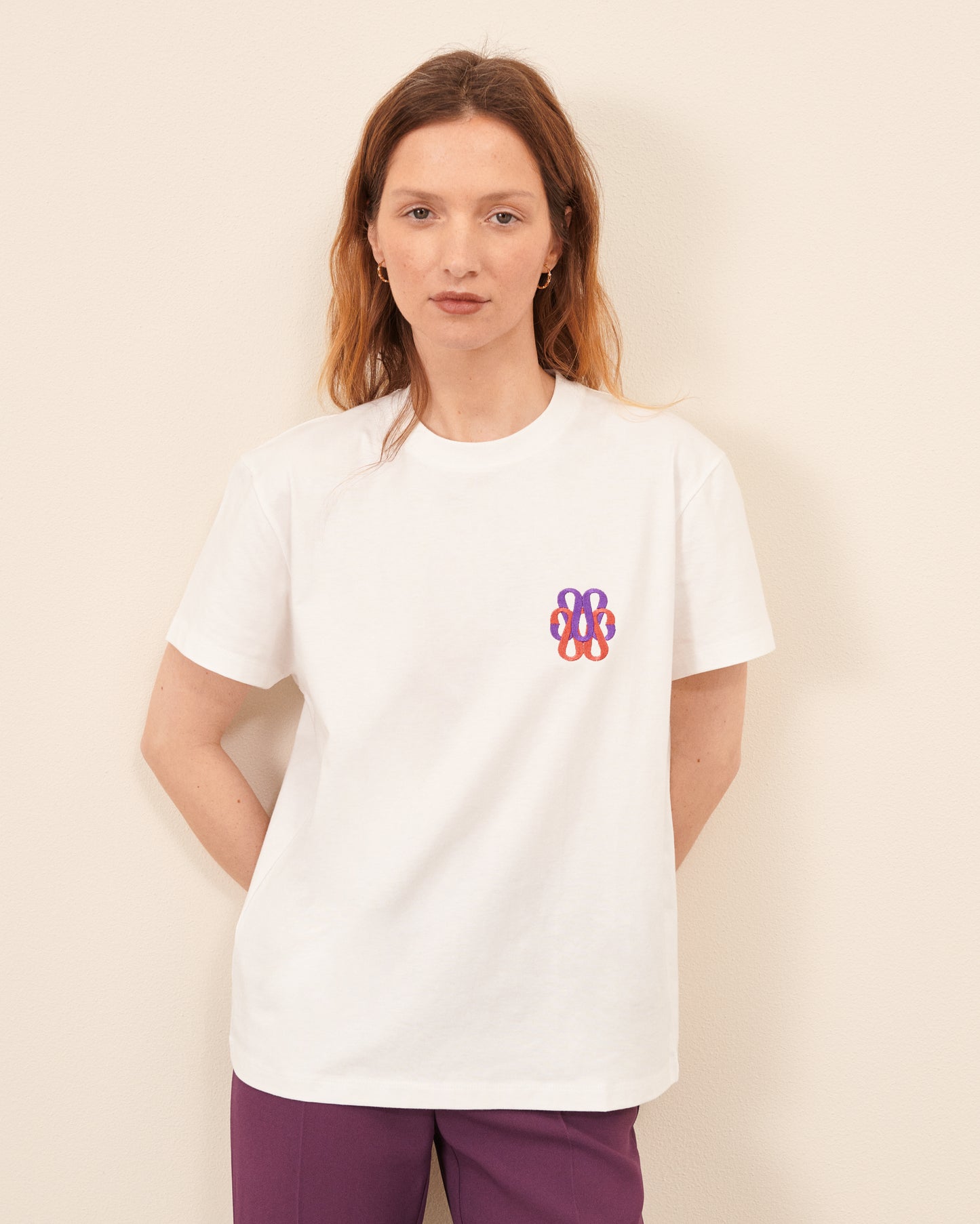 T-shirt Monogramme - Blanc / Terracotta tendance, chic Maison Sarah Lavoine Blanc / Terracotta Coton    1