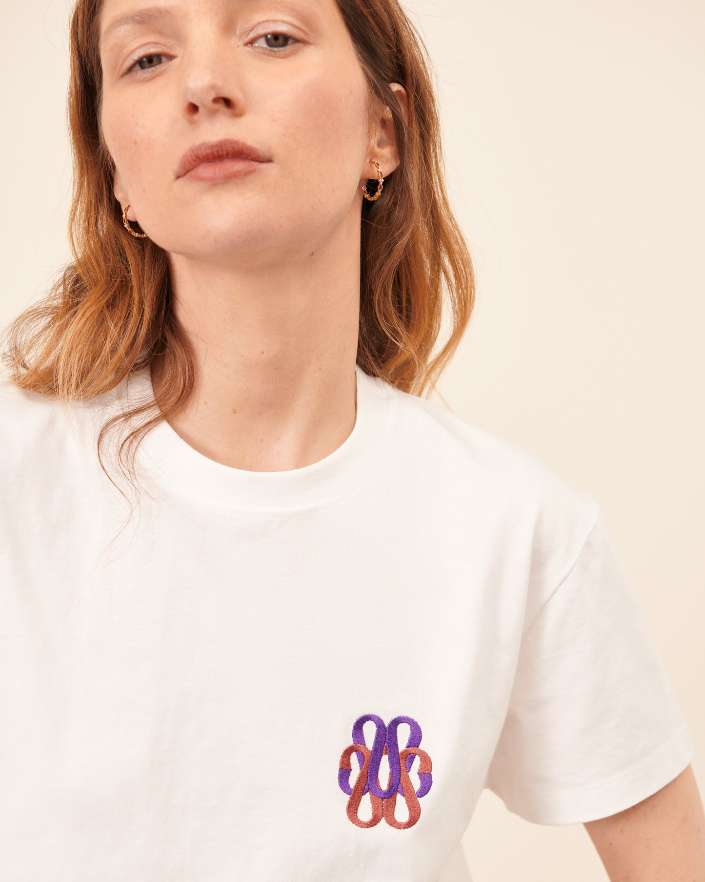 T-shirt Monogramme - Blanc / Terracotta tendance, chic Maison Sarah Lavoine Blanc / Terracotta Coton    2