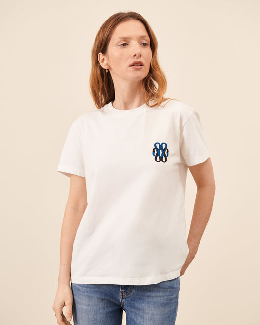 Tee-shirt Monogramme - Blanc / Bleu Sarah tendance, chic Maison Sarah Lavoine Bleu Sarah Coton   1
