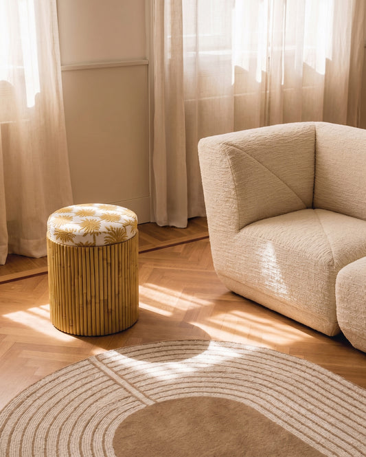 Pouf Riviera Rotin Ocre décor Palmier