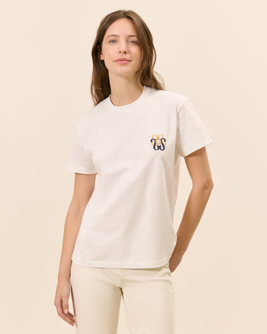 T-Shirt Monogramme - Blanc/Doré Coton  1 - Mode Femme tendance