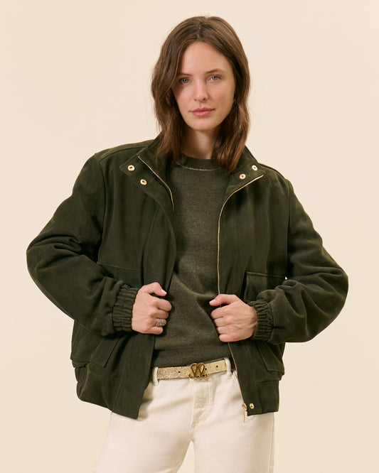 Blouson Alma - Kaki Daim  1 - Mode Femme tendance