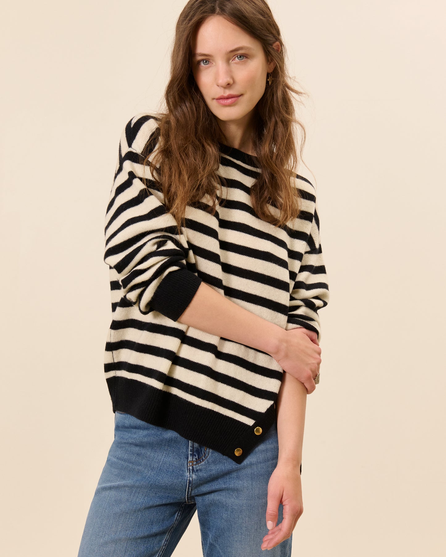Pull Ranelagh - Ecru/Noir Laine / Cachemire 1 - Mode Femme tendance