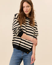 Pull Ranelagh - Ecru/Noir Laine / Cachemire 1 - Mode Femme tendance