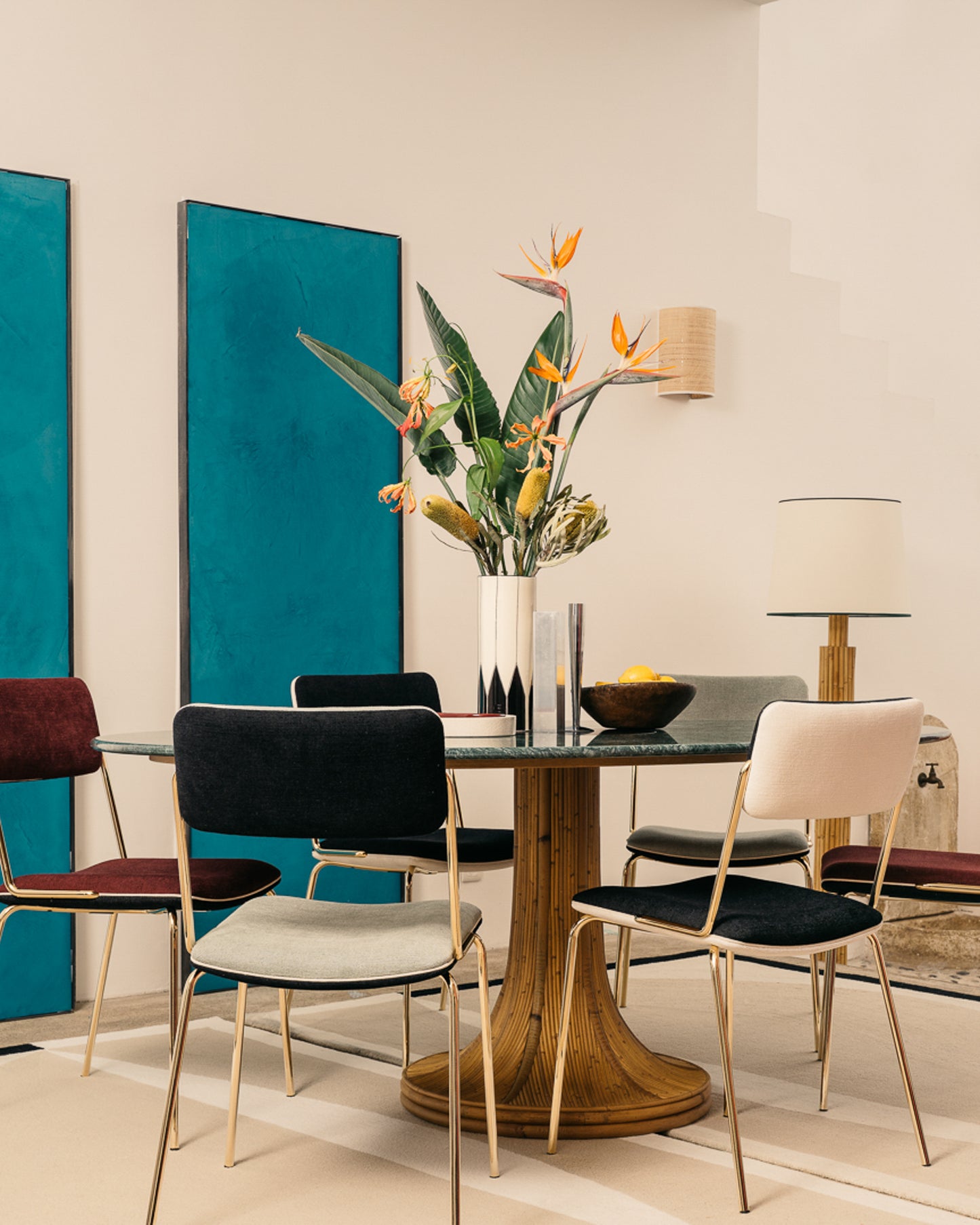 Riviera Table - Natural / Green Marble